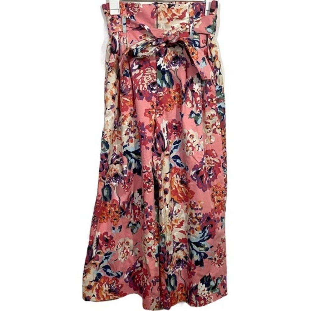 Zara Floral Tie Waist Wide Leg Dress Trousers